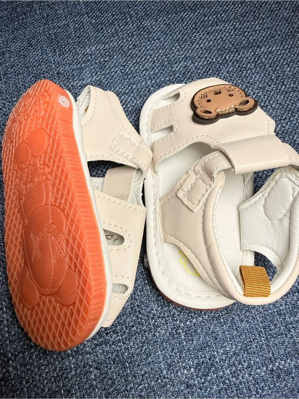 White Kids Sandals with Teddy Accent